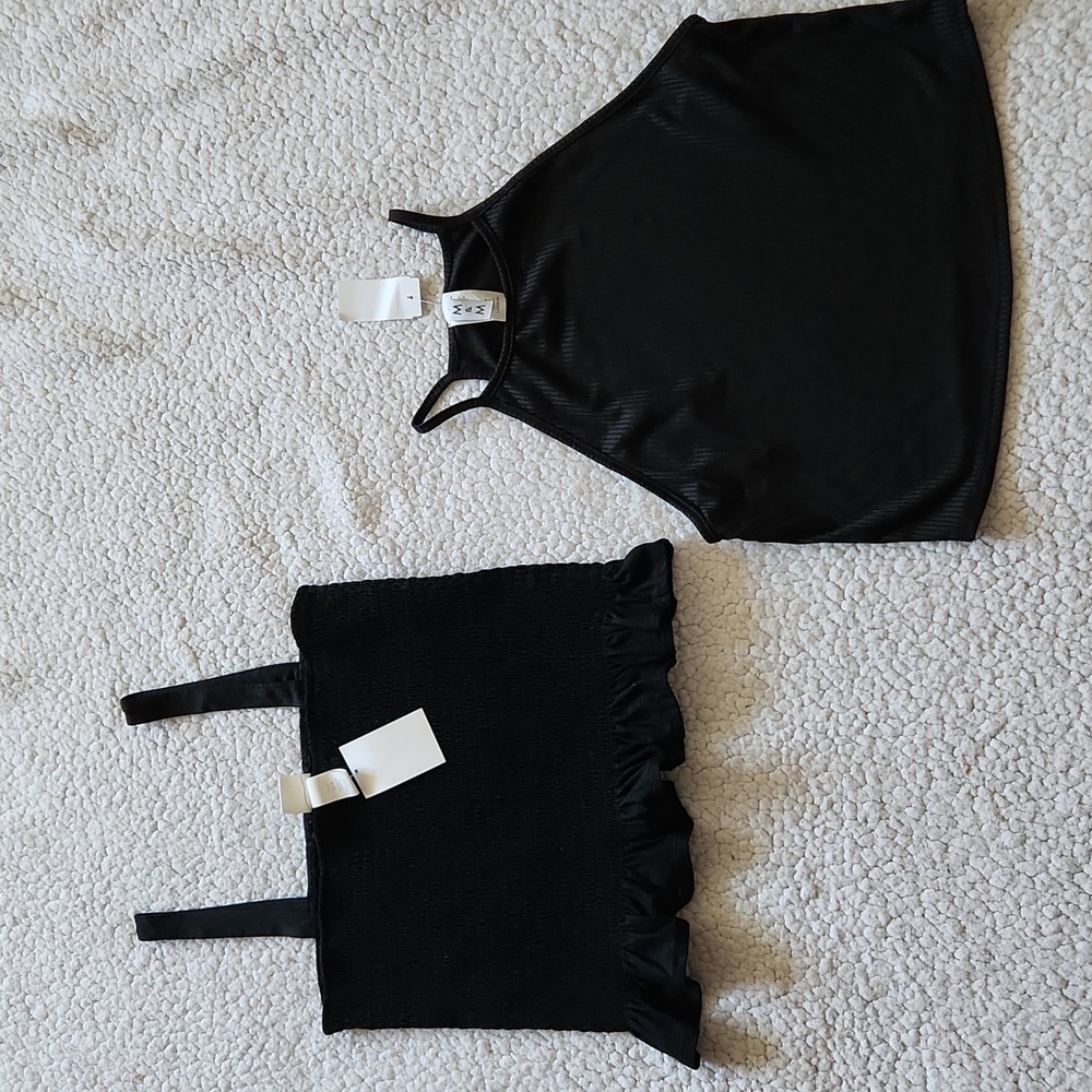 H&M Black Smocked Cami Tank Top Sz M and M&M Black Raceback Tank Top Sz L NWTs